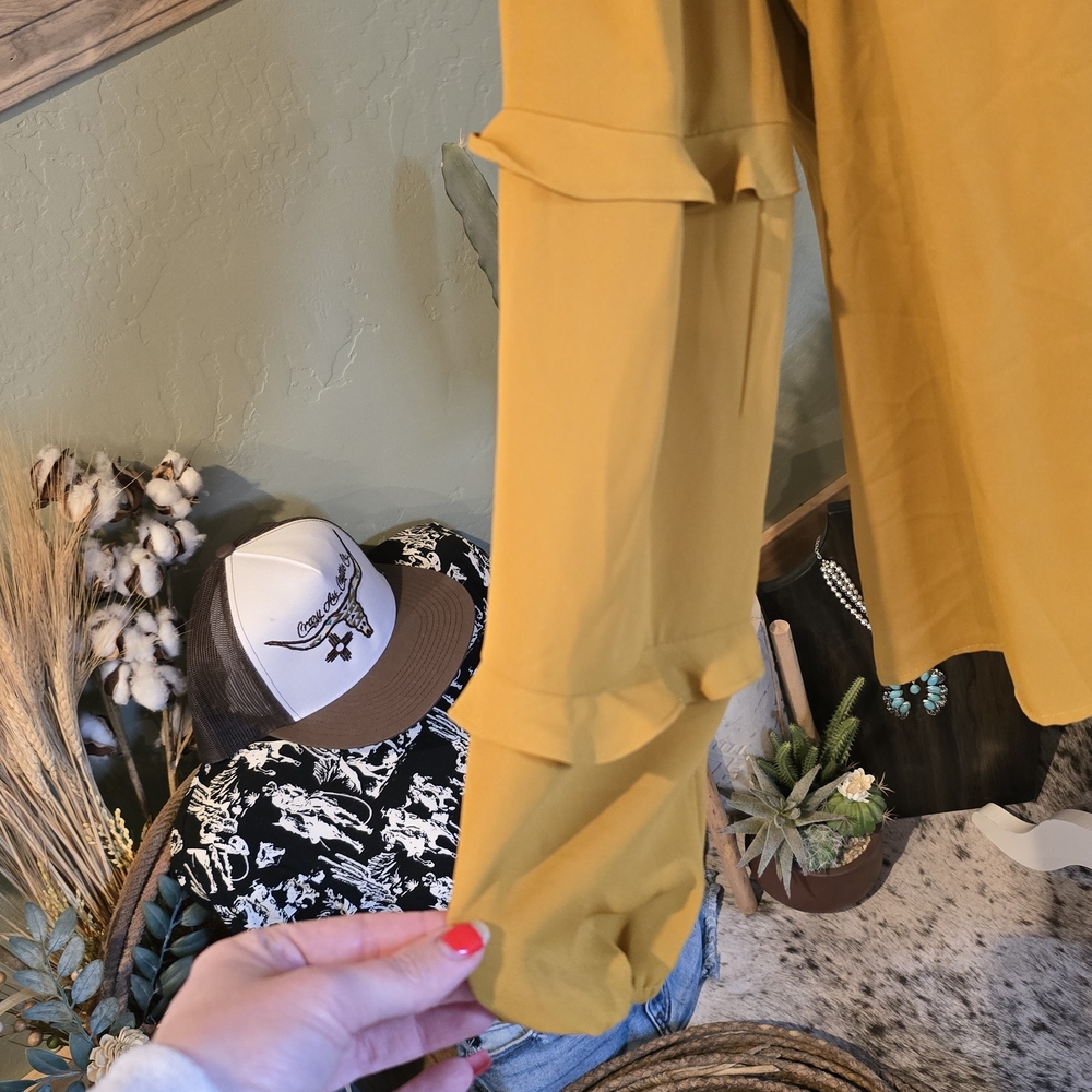 CeCe Mustard Ruffle Blouse - Picture 2 of 3
